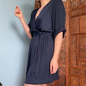 FREE PEOPLE navy blue silky wrap dress